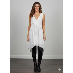 Lulu's White Sleeveless V-Neck Wrap Dress Drawstring Waist S